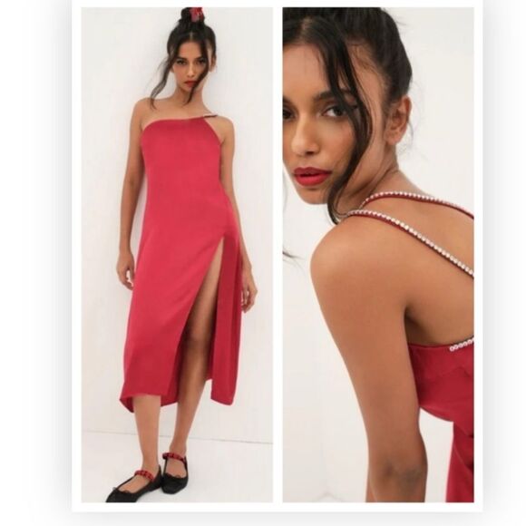 🍋 For Love and Lemons 🍋 Elora Midi Dress Red XL NWT $270 - Picture 1 of 8